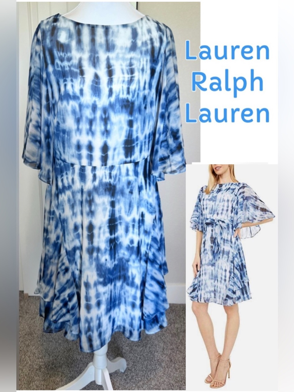 NWT $145. MSRP Lauren Ralph Lauren Tie-Dye Lined Dress Sz 8  **Belt Missing
